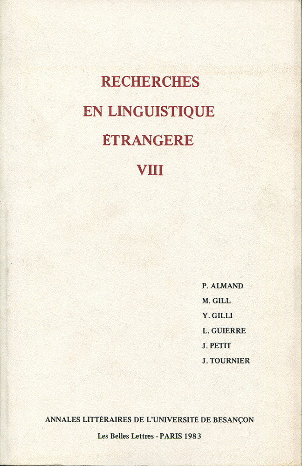 Recherches en linguistique étrangère VIII