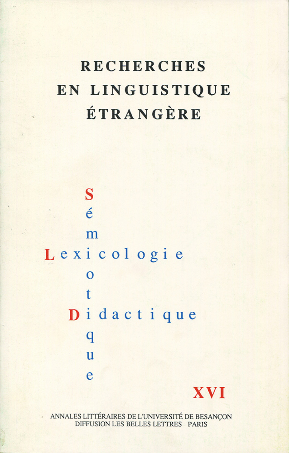 Recherches en linguistique étrangère XVI