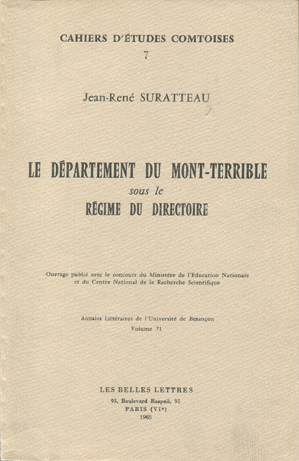 Le Département du Mont-Terrible sous le régime du Directoire (1795-1800)