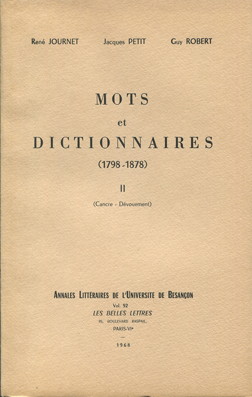 Mots et dictionnaires II (1798-1878)