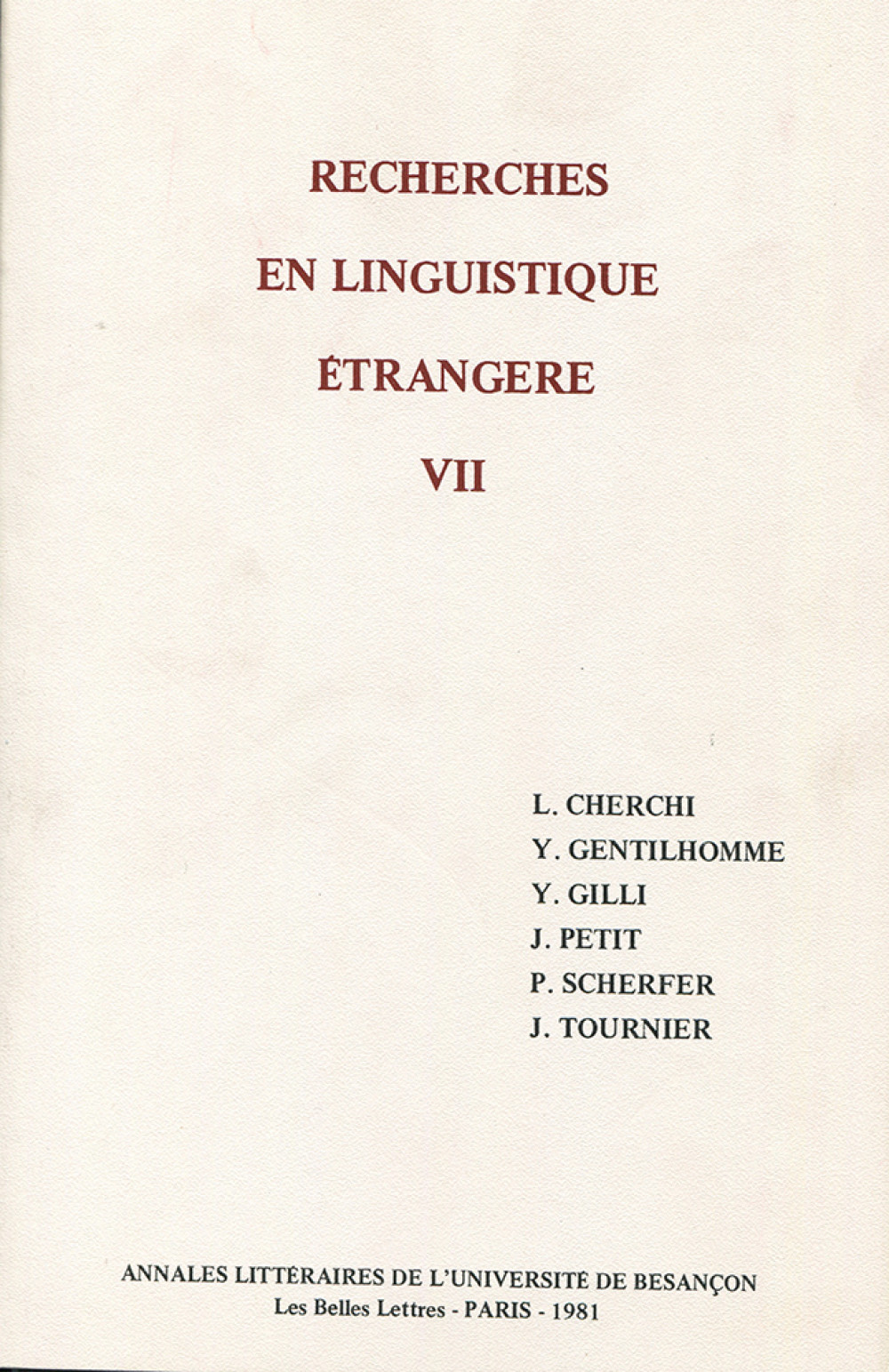 Recherches en linguistique étrangère VII