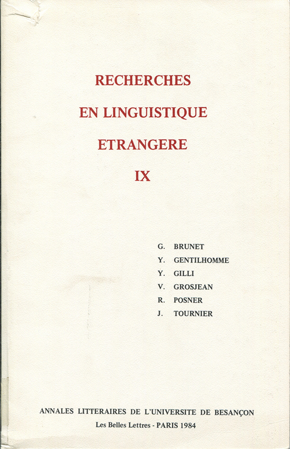 Recherches en linguistique étrangère IX