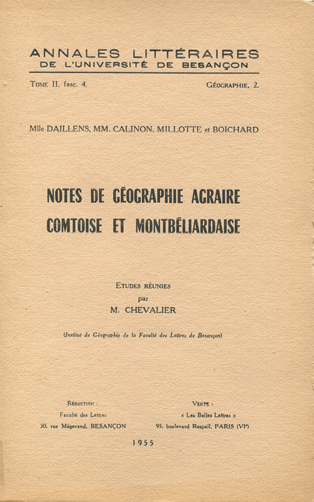 Notes de géographie agraire comtoise et montbéliardaise