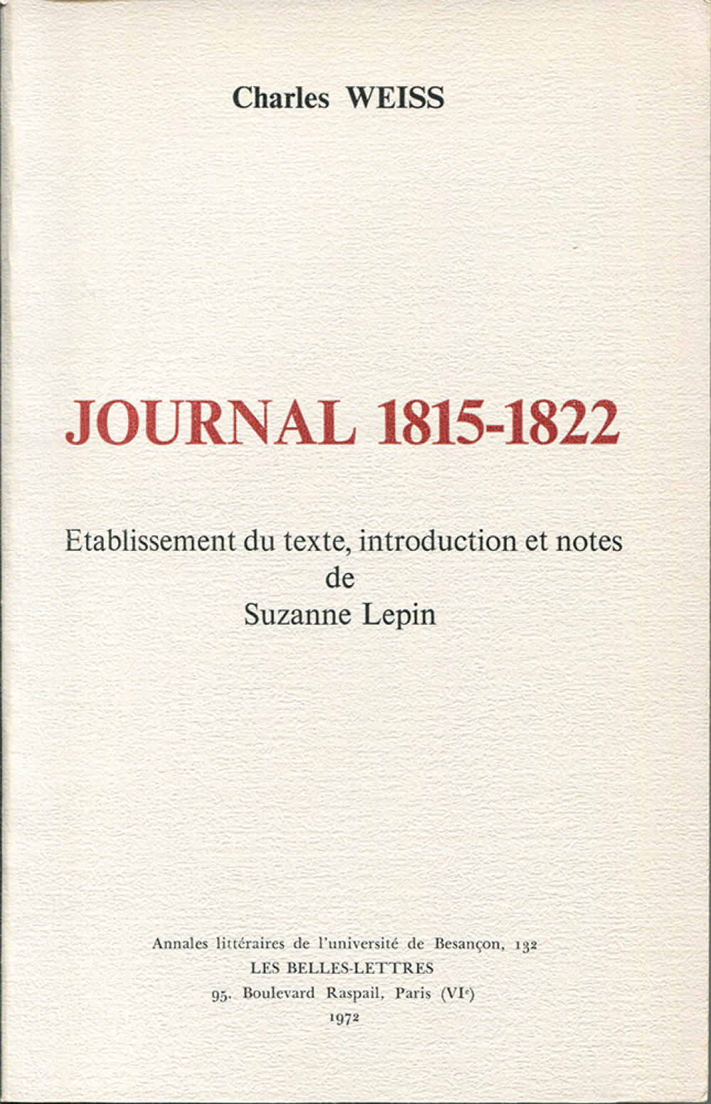 Charles Weiss. Journal 1815-1822 