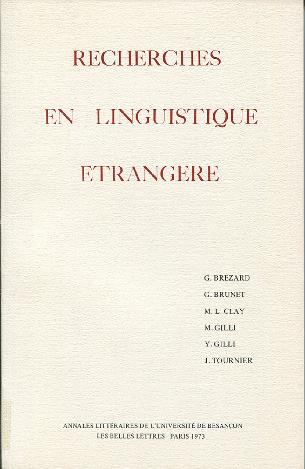 Recherches en linguistique étrangère I 
