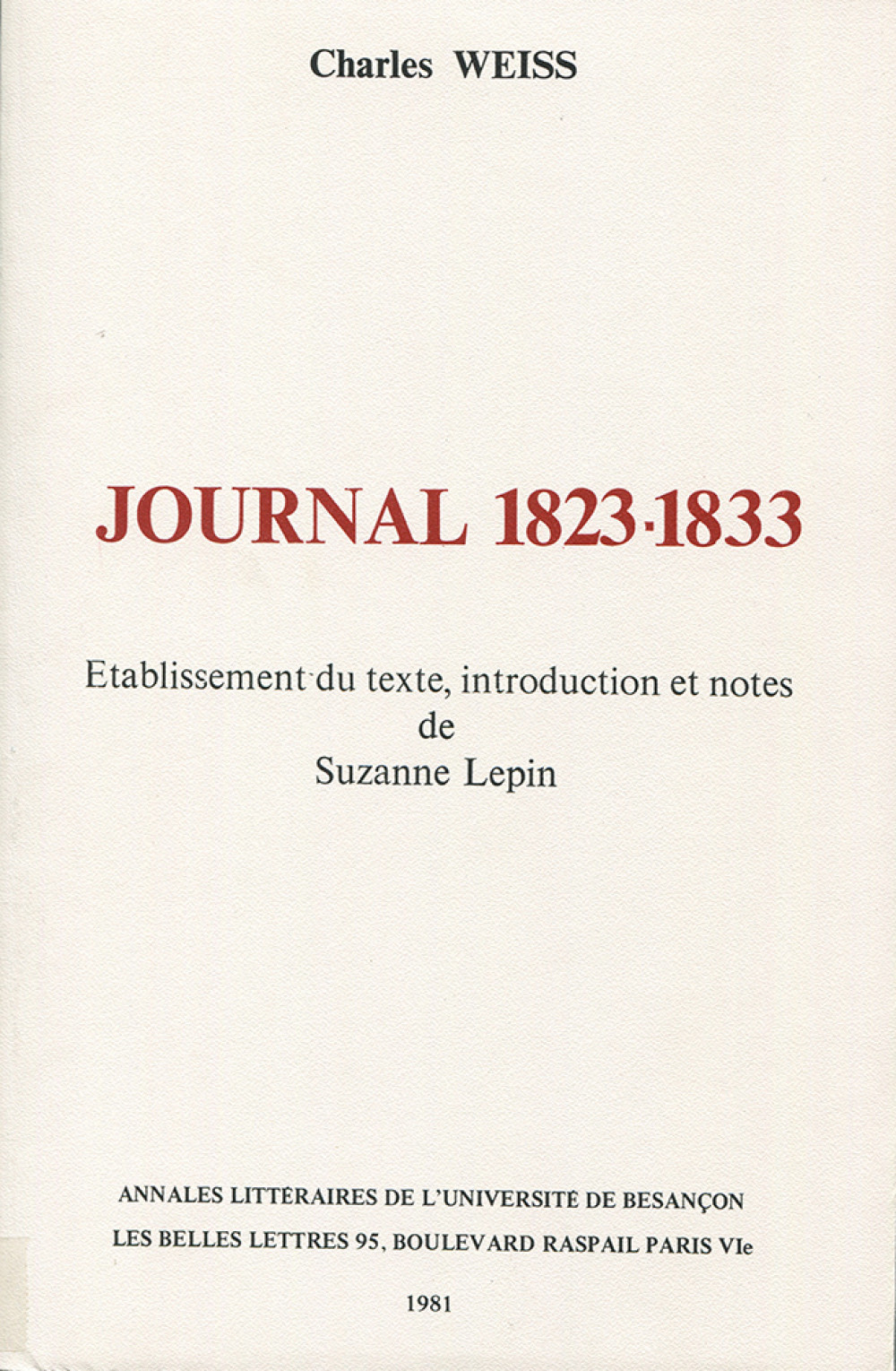 Charles Weiss. Journal 1823-1833